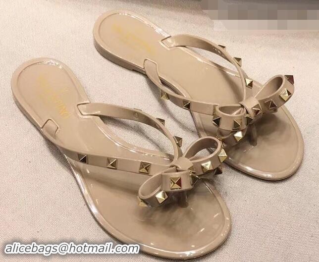 Discount Valentino Rockstud Jelly Bow PVC Thong Flip Flops V92904 Nude