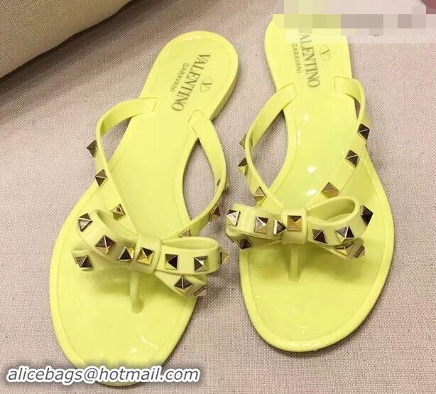 Low Cost Valentino Rockstud Jelly Bow PVC Thong Flip Flops V92904 Yellow