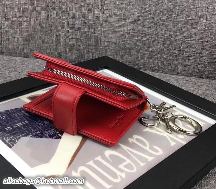 Discount Dior Lady Dior Card Holder in Lambskin 500617 Red