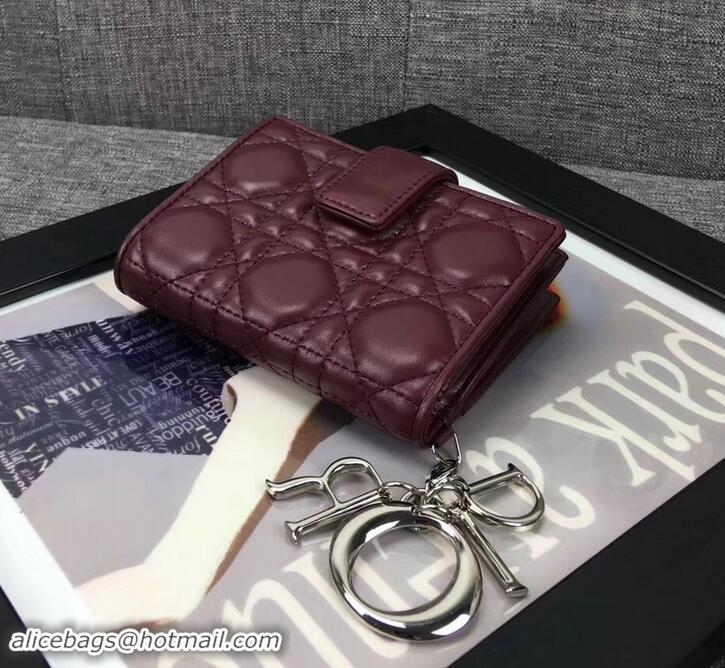 Best Grade Dior Lady Dior Card Holder in Lambskin 500617 Burgundy