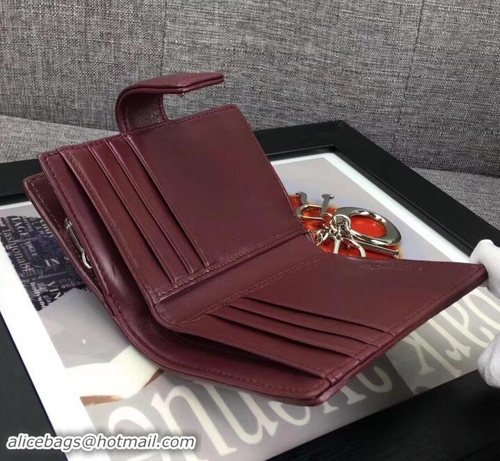 Best Grade Dior Lady Dior Card Holder in Lambskin 500617 Burgundy