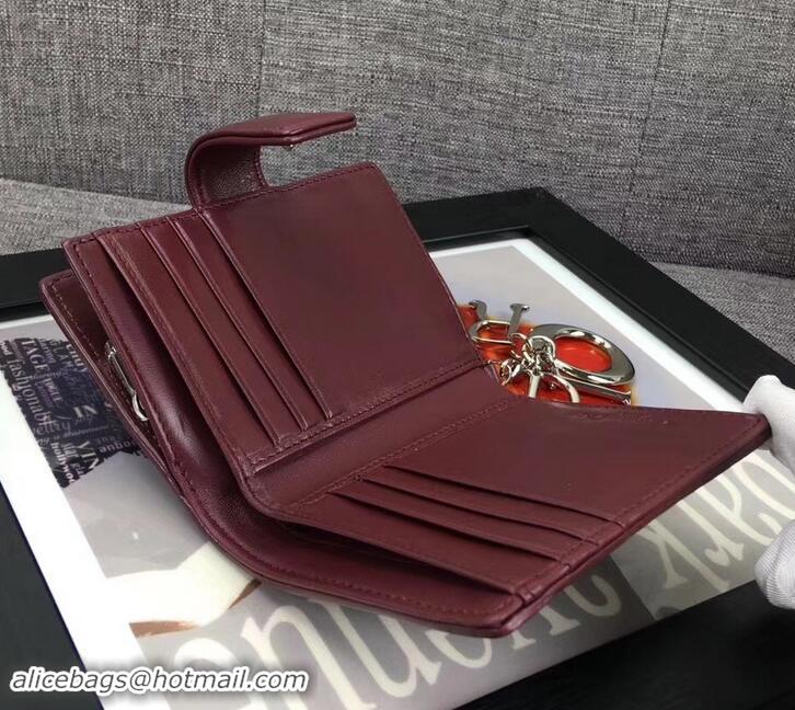 Best Grade Dior Lady Dior Card Holder in Lambskin 500617 Burgundy