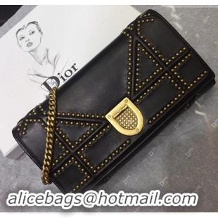 Popular Dior Diorama Wallet on Chain Clutch in Studded Leather 500619 Black