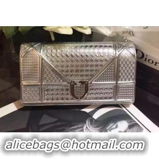 Good Quality Dior Diorama Wallet on Chain Clutch in Silver Metallic Leather 500620