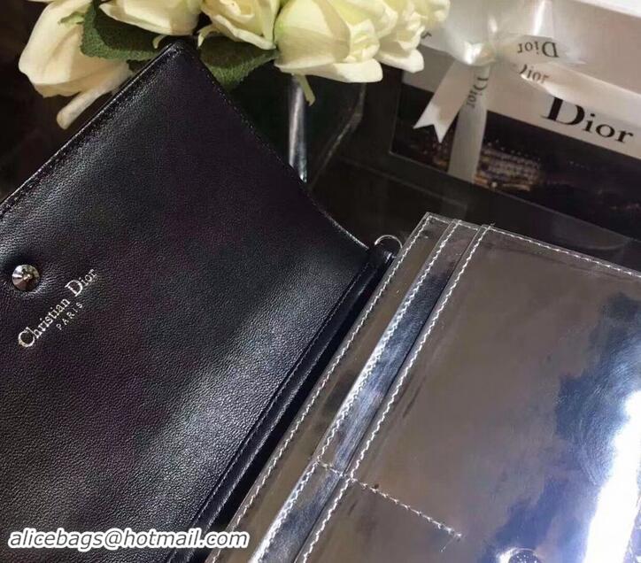 Good Quality Dior Diorama Wallet on Chain Clutch in Silver Metallic Leather 500620