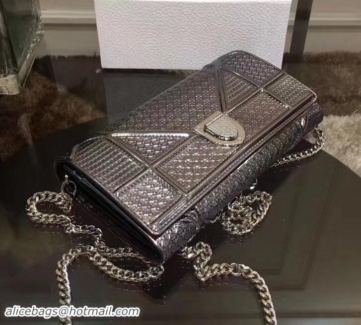 Top Grade Dior Diorama Wallet on Chain Clutch in Metallic Leather 500620 Grey