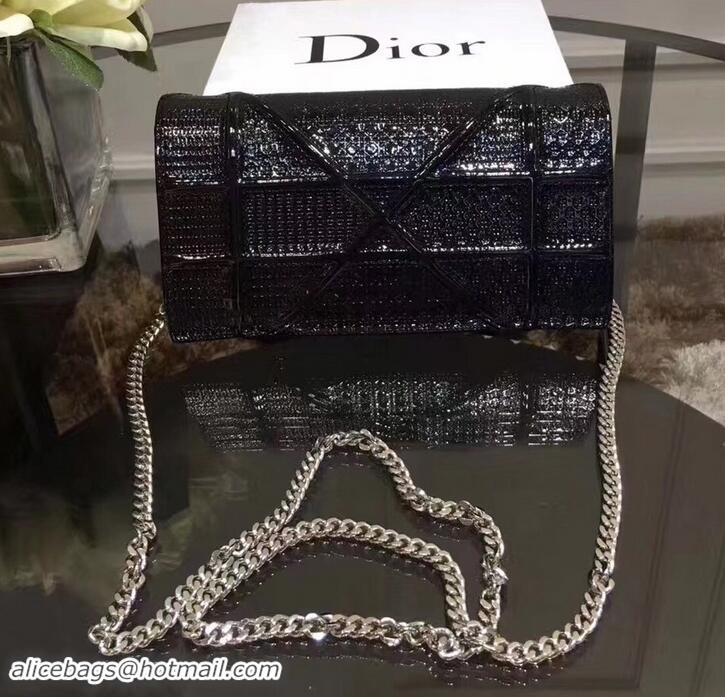 Purchase Dior Diorama Wallet on Chain Clutch in Metallic Leather 500620 Black