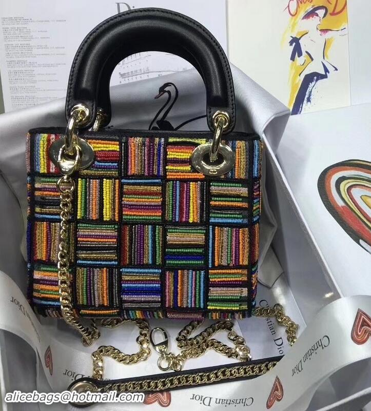 Best Grade Dior Lady Dior Love Mini Bag with Embroidered Multi-Coloured Stripes 500623