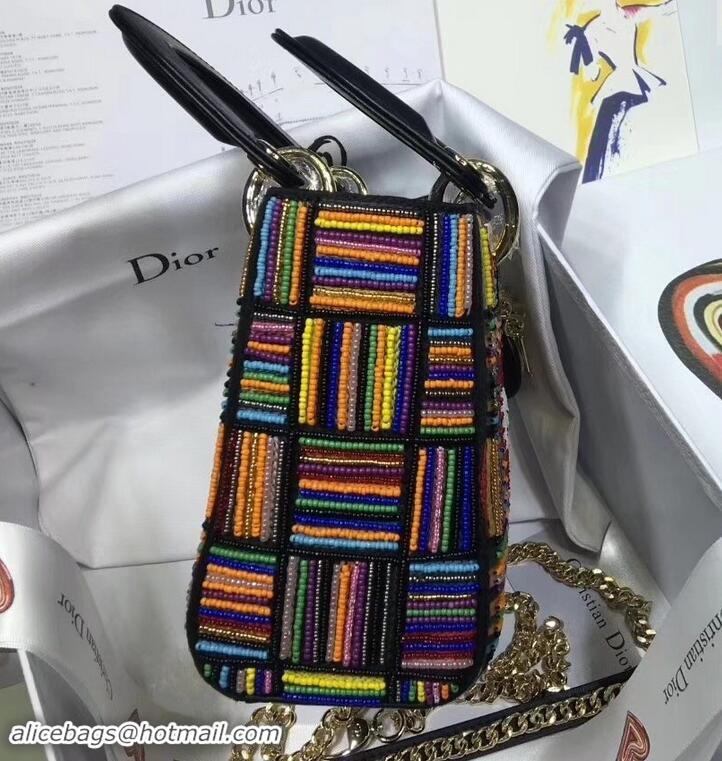 Best Grade Dior Lady Dior Love Mini Bag with Embroidered Multi-Coloured Stripes 500623