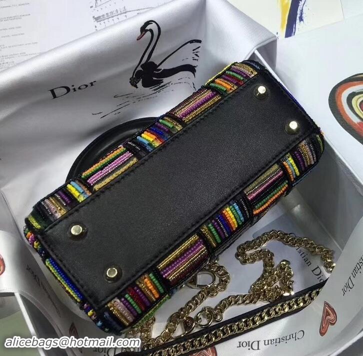 Best Grade Dior Lady Dior Love Mini Bag with Embroidered Multi-Coloured Stripes 500623