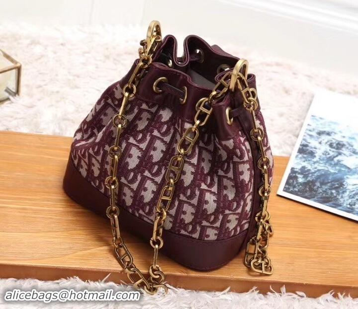 Sumptuous Dior Miss Dior Oblique Canvas Bucket Bag 500625 Burgundy