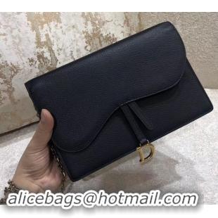 Best Price Dior Calfskin Large Saddle Wallet on Chain Clutch Bag 500626 Black