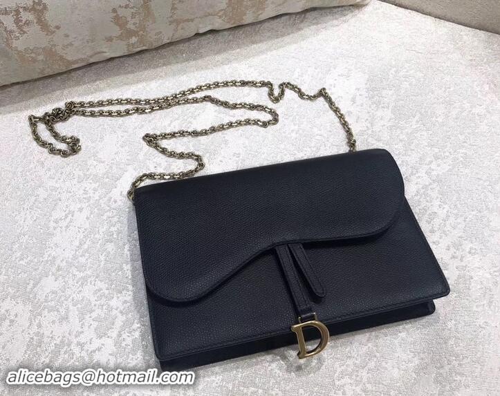 Best Price Dior Calfskin Large Saddle Wallet on Chain Clutch Bag 500626 Black