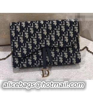 Popular Style Dior Calfskin Large Saddle Wallet on Chain Clutch Bag 500626 Blue