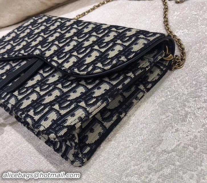 Popular Style Dior Calfskin Large Saddle Wallet on Chain Clutch Bag 500626 Blue