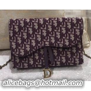 Classic Practical Dior Calfskin Large Saddle Wallet on Chain Clutch Bag 500626 Burgundy