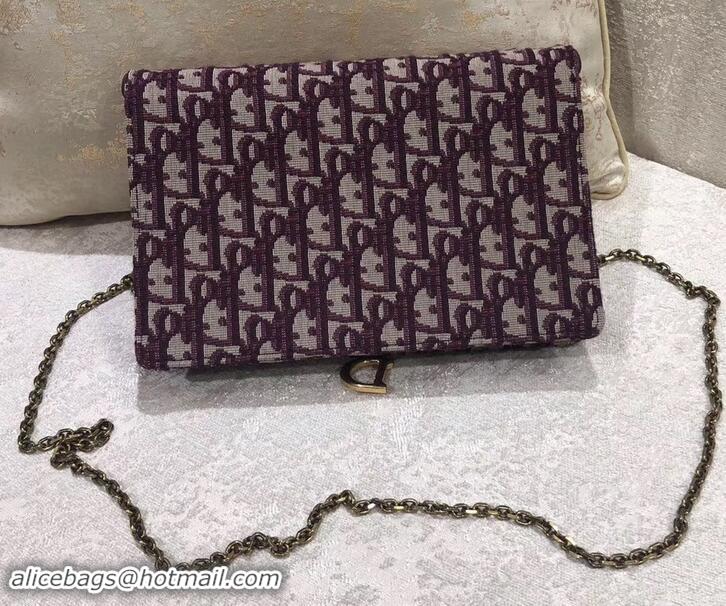 Classic Practical Dior Calfskin Large Saddle Wallet on Chain Clutch Bag 500626 Burgundy