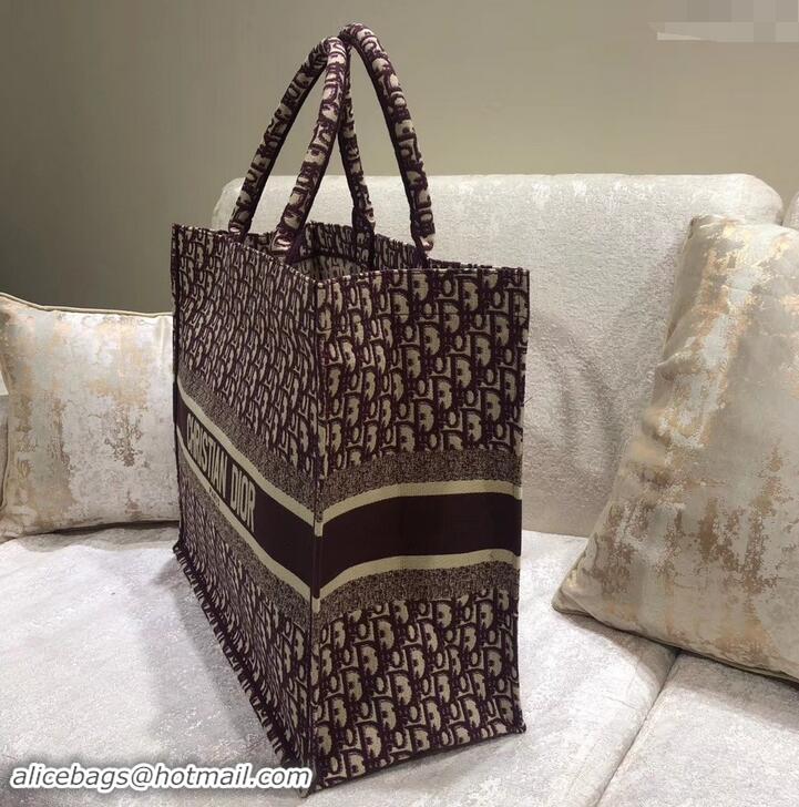 Pretty Style Dior Book Tote Bag In Embroidered Dior Oblique Canvas 500712 Burgundy