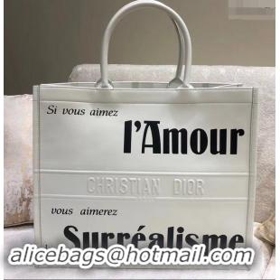 Classic Dior Book Tote Bag In Calfskin Printed with Surrealism 500715 White