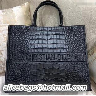 Best Product Dior Book Tote Bag in Croco Embossed Pattern 500716 Black