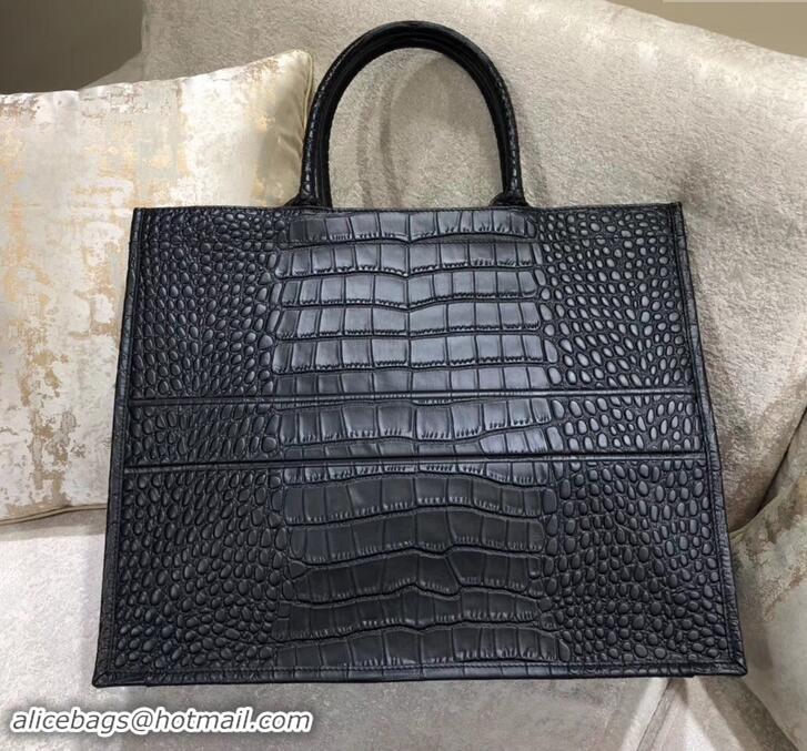 Best Product Dior Book Tote Bag in Croco Embossed Pattern 500716 Black