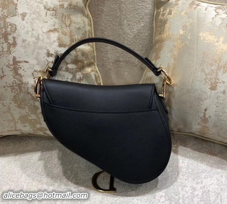 Fashion Dior Mini Saddle Bag in Grained Calfskin 500717 Black