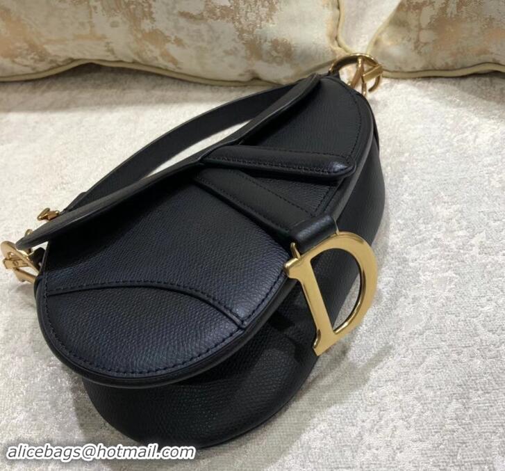 Fashion Dior Mini Saddle Bag in Grained Calfskin 500717 Black