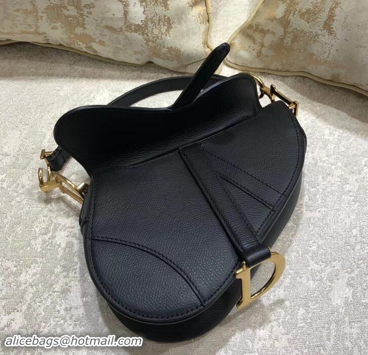 Fashion Dior Mini Saddle Bag in Grained Calfskin 500717 Black