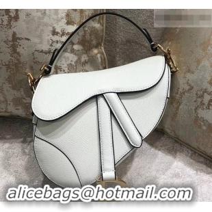 Discount Dior Mini Saddle Bag in Grained Calfskin 500717 White