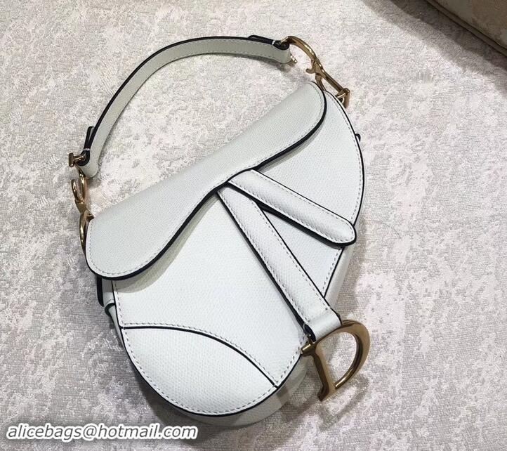 Discount Dior Mini Saddle Bag in Grained Calfskin 500717 White