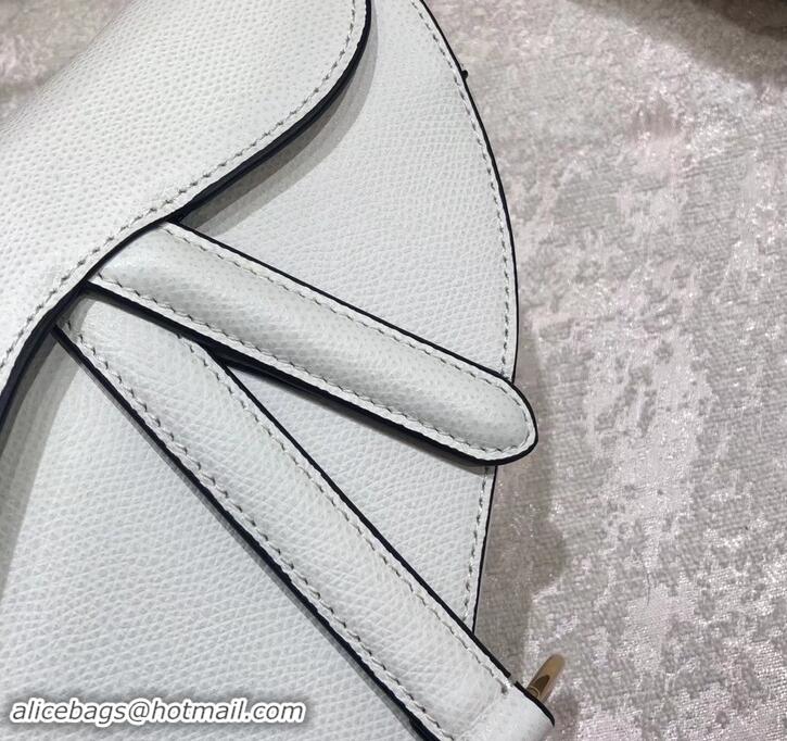 Discount Dior Mini Saddle Bag in Grained Calfskin 500717 White