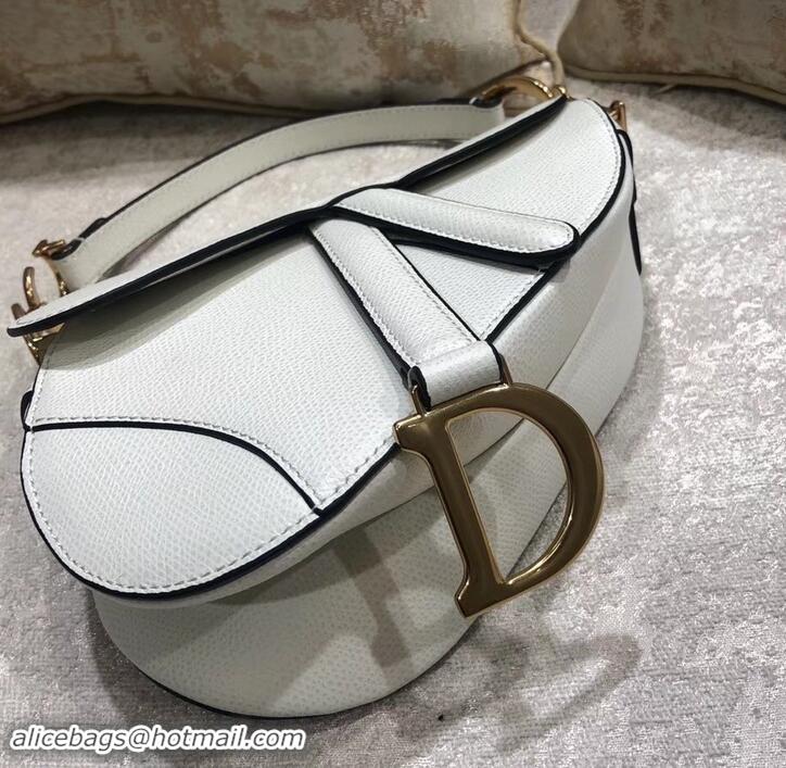 Discount Dior Mini Saddle Bag in Grained Calfskin 500717 White