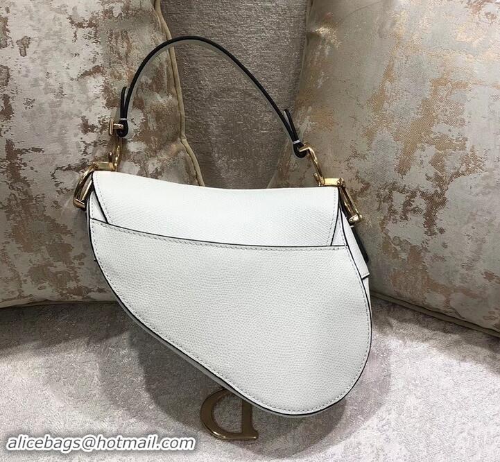 Discount Dior Mini Saddle Bag in Grained Calfskin 500717 White