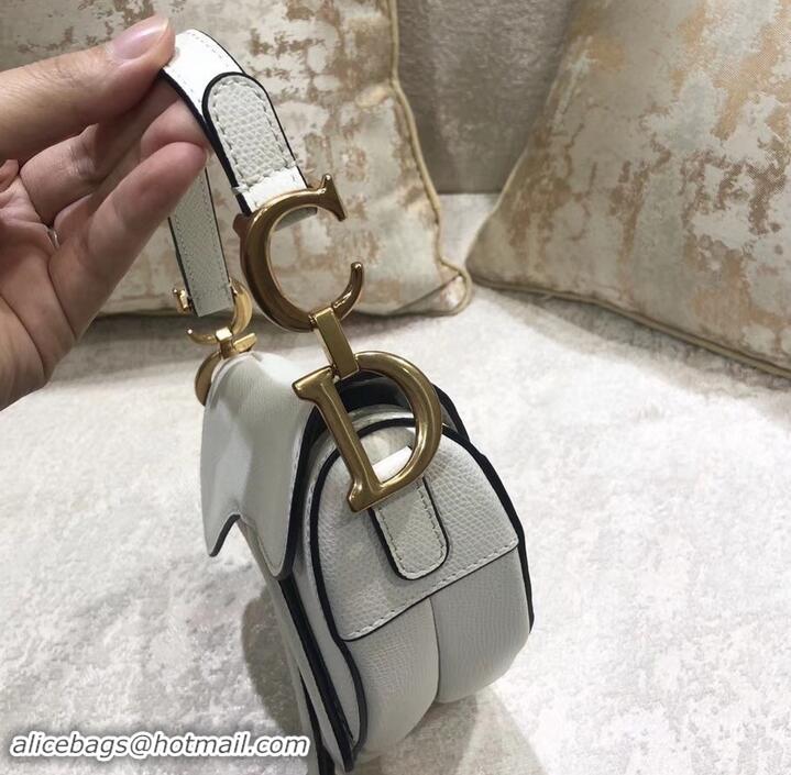 Discount Dior Mini Saddle Bag in Grained Calfskin 500717 White