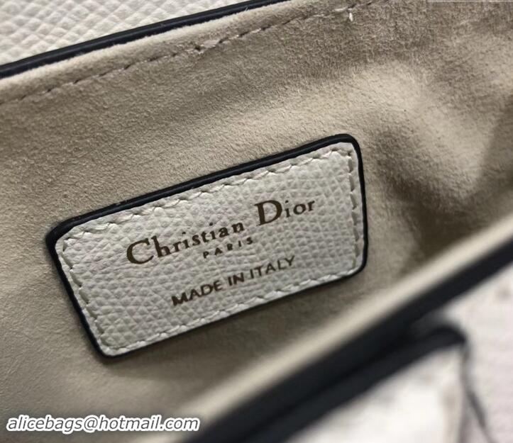 Discount Dior Mini Saddle Bag in Grained Calfskin 500717 White