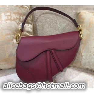 Classic Dior Saddle Bag in Grained Calfskin 500716 Burgundy 