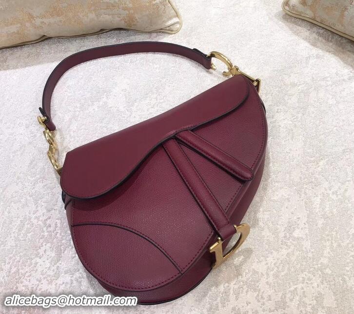 Classic Dior Saddle Bag in Grained Calfskin 500716 Burgundy 