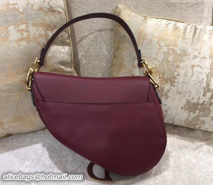 Classic Dior Saddle Bag in Grained Calfskin 500716 Burgundy 