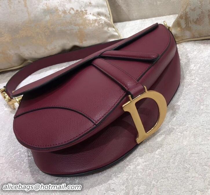 Classic Dior Saddle Bag in Grained Calfskin 500716 Burgundy 