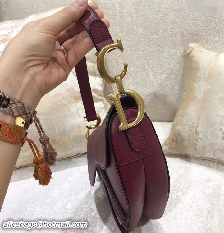 Classic Dior Saddle Bag in Grained Calfskin 500716 Burgundy 