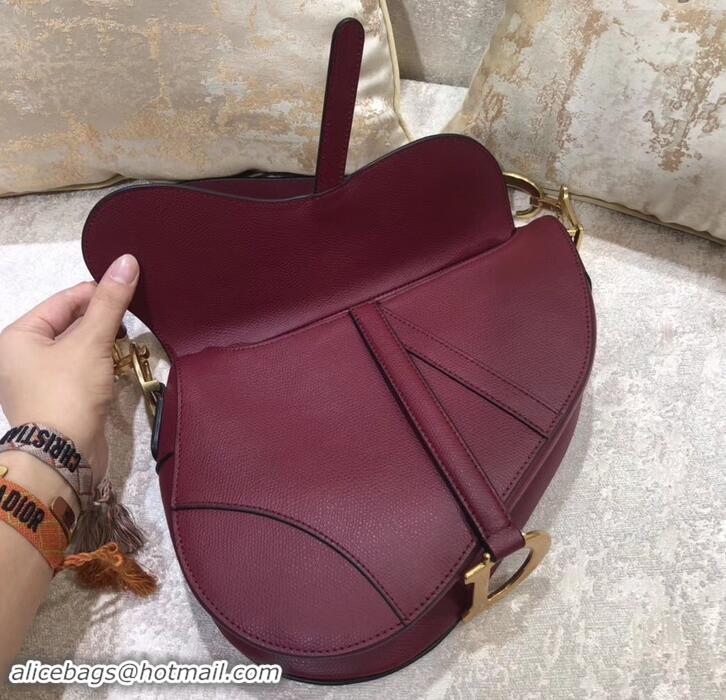 Classic Dior Saddle Bag in Grained Calfskin 500716 Burgundy 