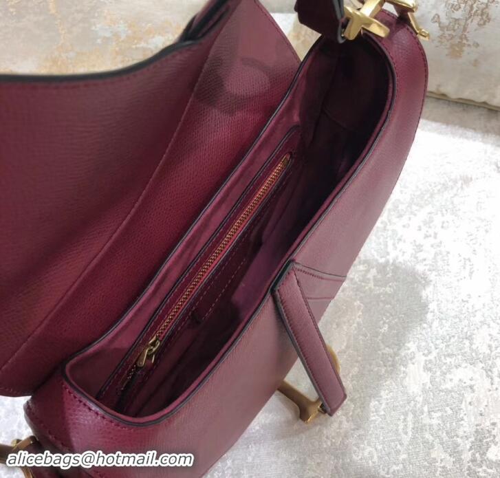 Classic Dior Saddle Bag in Grained Calfskin 500716 Burgundy 