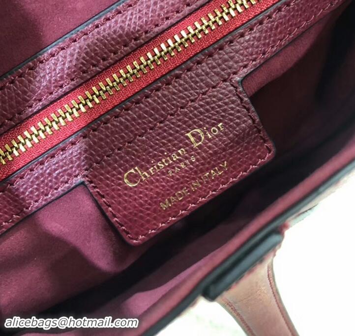 Classic Dior Saddle Bag in Grained Calfskin 500716 Burgundy 