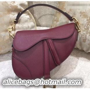 Best Price Dior Mini Saddle Bag in Grained Calfskin 500717 Burgundy