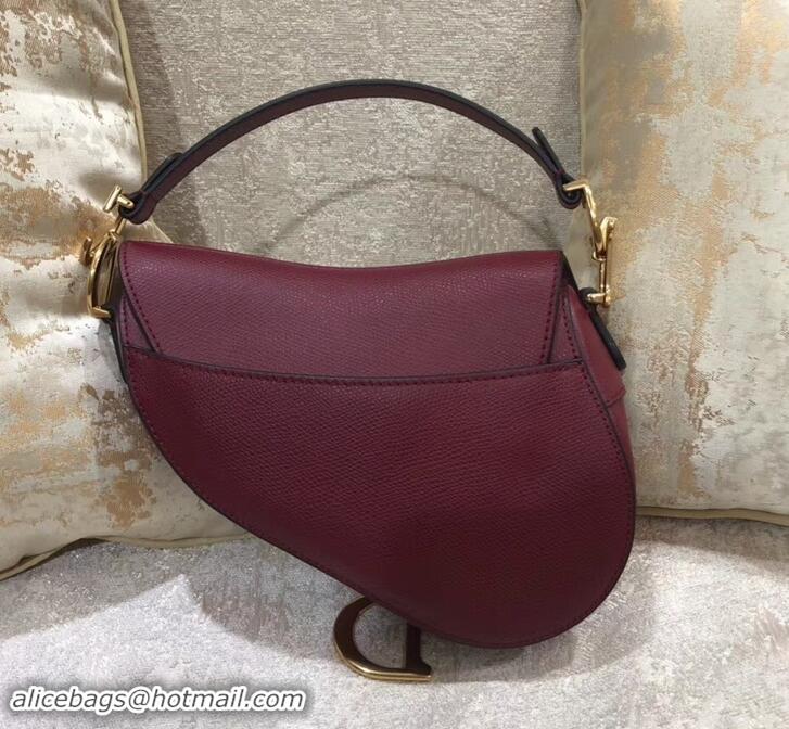 Best Price Dior Mini Saddle Bag in Grained Calfskin 500717 Burgundy