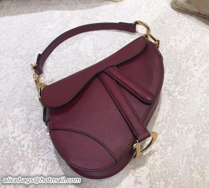 Best Price Dior Mini Saddle Bag in Grained Calfskin 500717 Burgundy