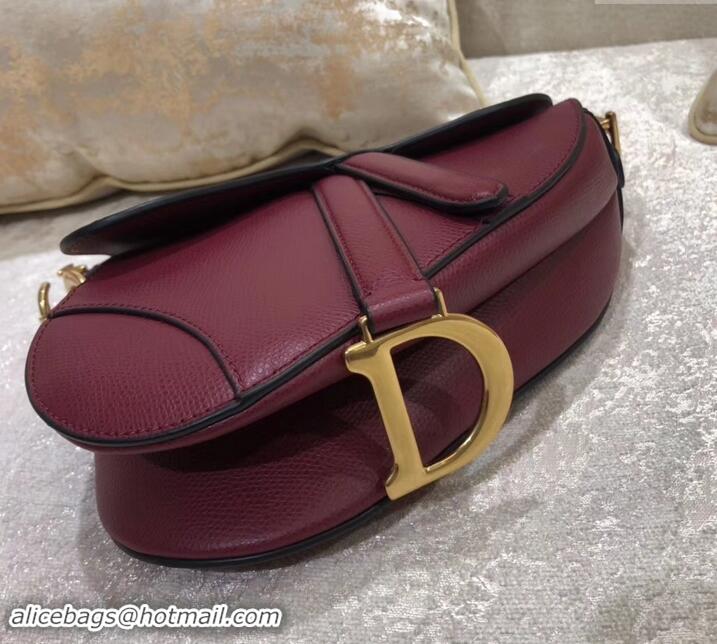 Best Price Dior Mini Saddle Bag in Grained Calfskin 500717 Burgundy