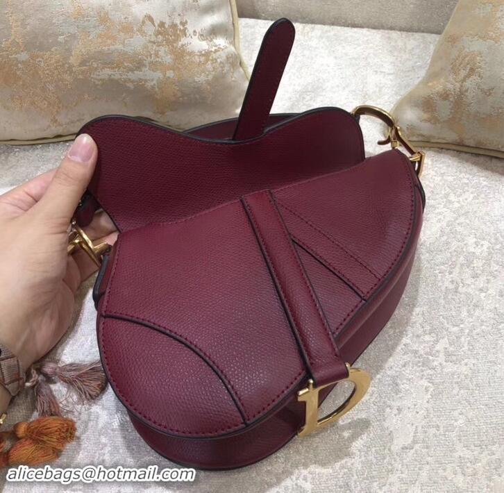 Best Price Dior Mini Saddle Bag in Grained Calfskin 500717 Burgundy