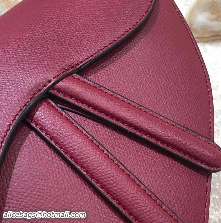 Best Price Dior Mini Saddle Bag in Grained Calfskin 500717 Burgundy