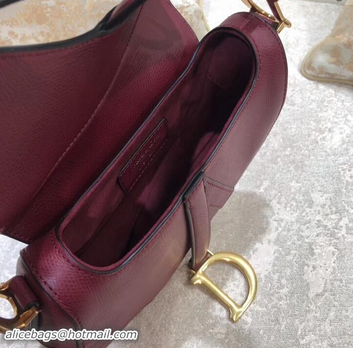 Best Price Dior Mini Saddle Bag in Grained Calfskin 500717 Burgundy